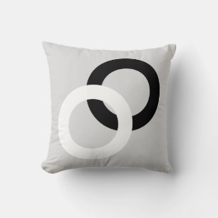 Black & White Interconnected Circles on Light Grey Cushion