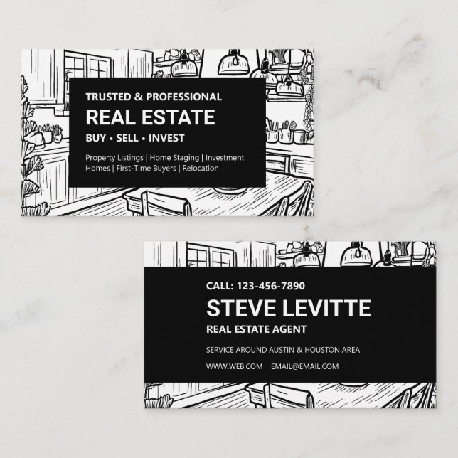 Black & White Interior Real Estate Business Card (Front/Back)