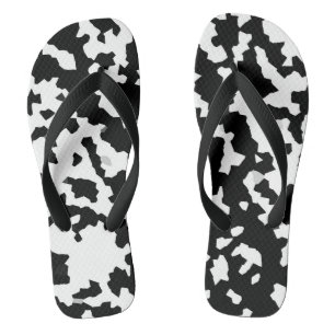 Black White Irregular Abstract Pattern Flip Flops