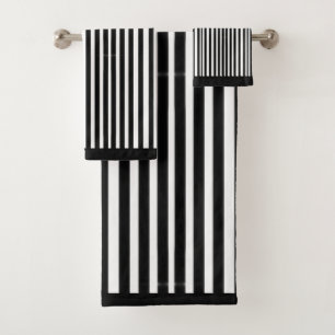 Black White Irregular Stripes  Bath Towel Set