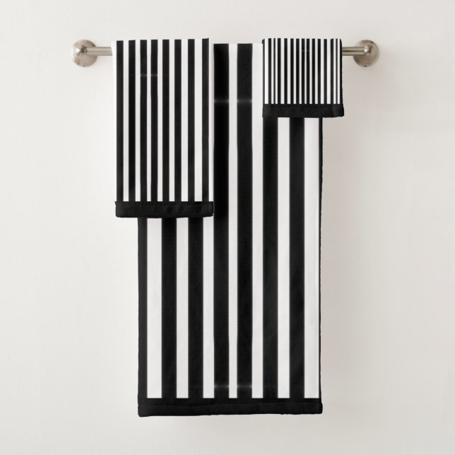 Black White Irregular Stripes  Bath Towel Set (Insitu)