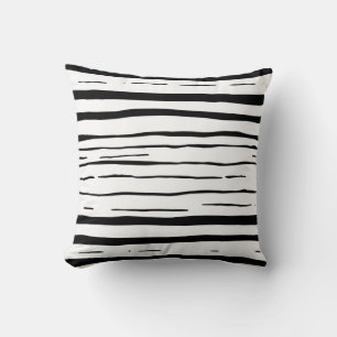 Black White Irregular Stripes Pattern Cushion