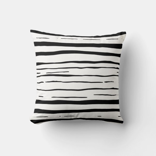 Black White Irregular Stripes Pattern Cushion (Front)
