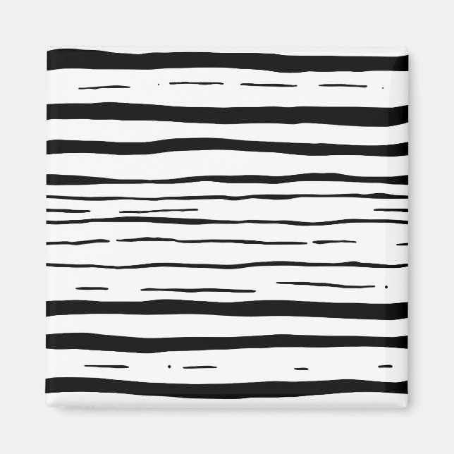 Black White Irregular Stripes Pattern Magnet (Front)