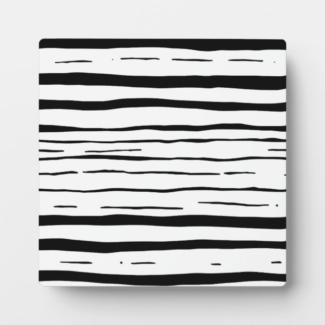 Black White Irregular Stripes Pattern Plaque (Front)