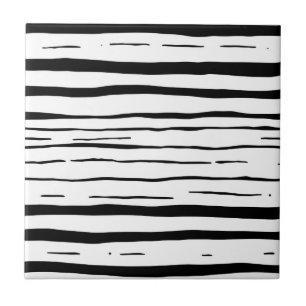 Black White Irregular Stripes Pattern Tile