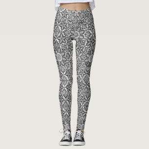 Black & White Islamic Geometric And Floral Design Leggings