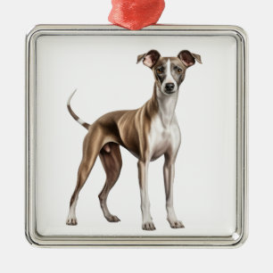 BLACK & WHITE ITALIAN GREYHOUND DOG METAL TREE DECORATION