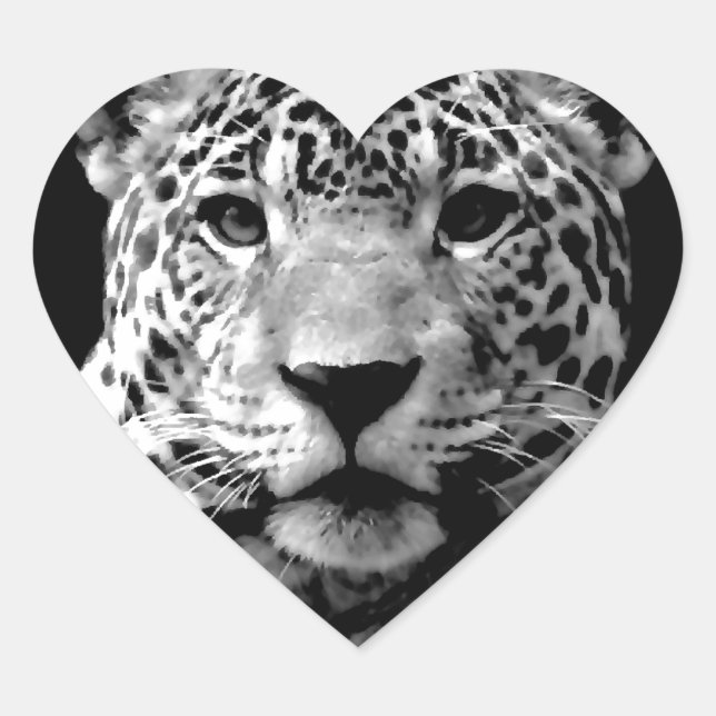 Black & White Jaguar Heart Sticker (Front)