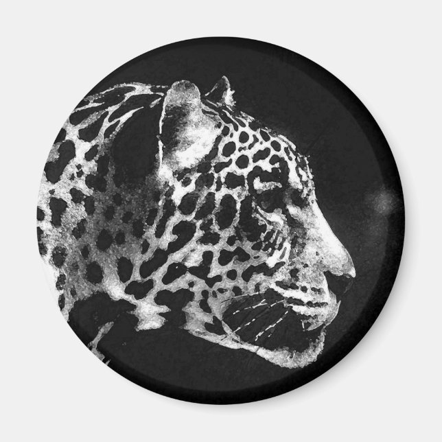 Black & White Jaguar Pop Art Magnet (Front)