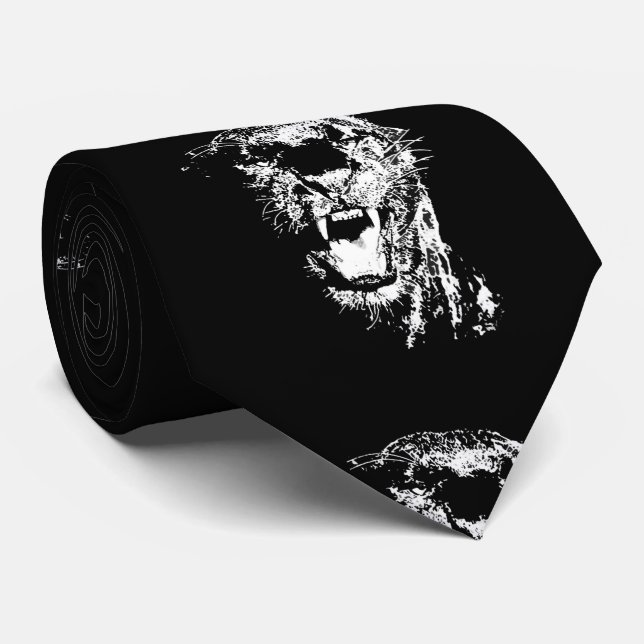 Black White Jaguar Pop Art Tie (Rolled)