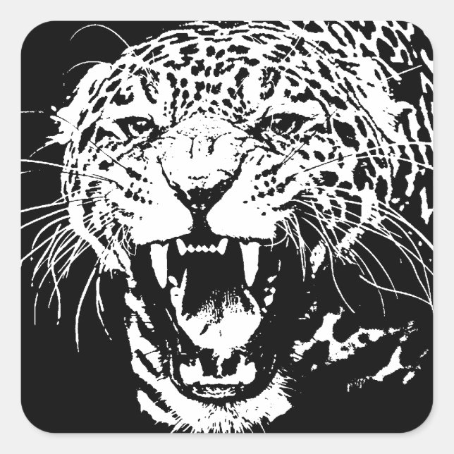 Black & White Jaguar Square Sticker (Front)