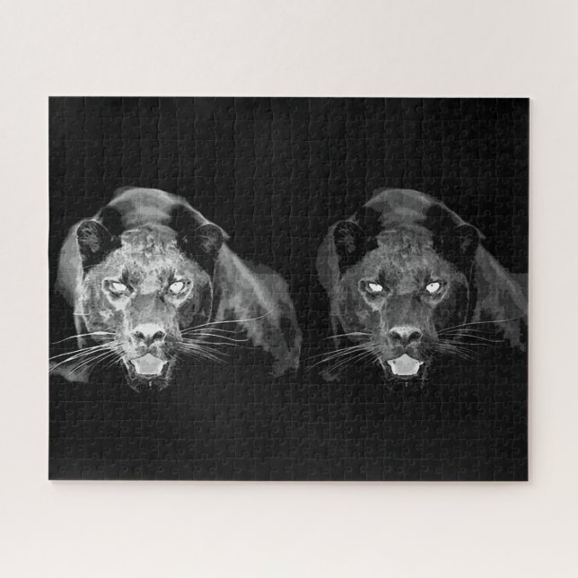 Black & White Jaguar - Wild Animals Big Cats Jigsaw Puzzle (Horizontal)