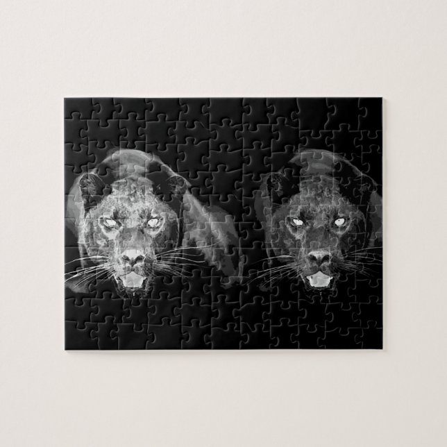 Black & White Jaguar - Wild Animals Big Cats Jigsaw Puzzle (Horizontal)