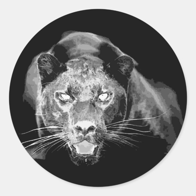 Black & White Jaguar -Wild Cats Classic Round Sticker (Front)