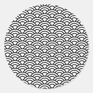 Black & White Japanese Fish Scale Circle Geometric Classic Round Sticker