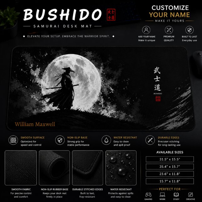 Black & White Japanese Warrior Gaming Mouse Pad (Creator Uploaded)