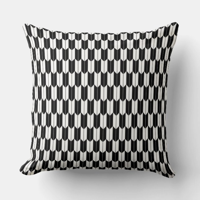 Black & White Japanese Yagasuri Throw Pillow (Front)