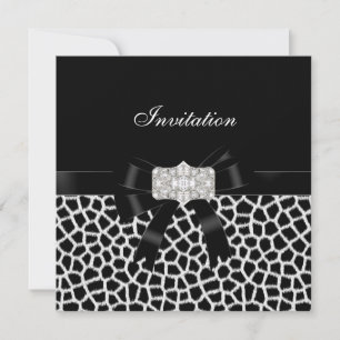 Black White Jewel Bow Invitation Animal Print