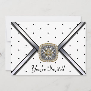 Black White Jewelled Party Invitation