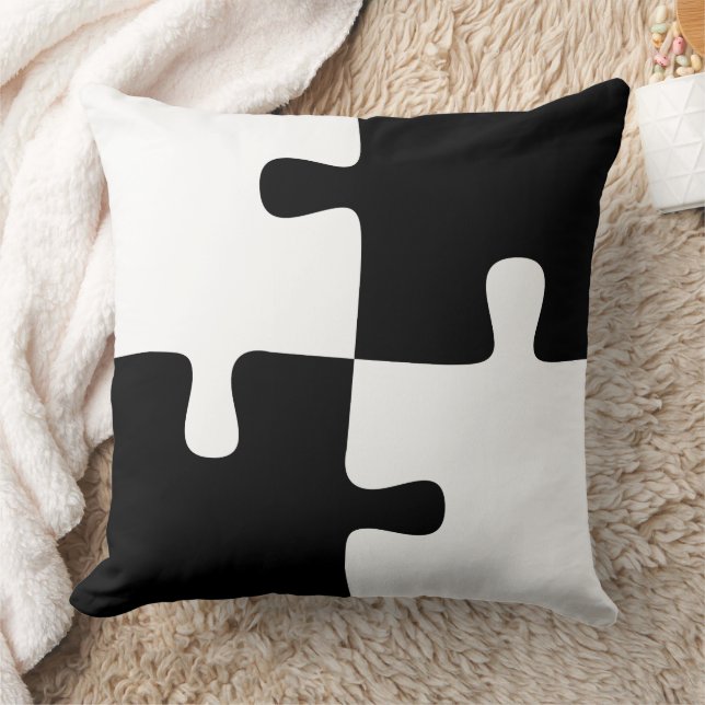 Black & White Jigsaw Puzzle Pattern Simple Art Cushion (Blanket)
