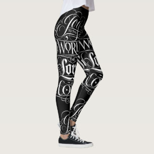 Black White Joy to the World Christmas Lettering Leggings