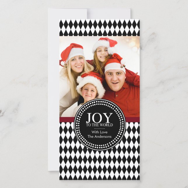 Black White "JOY TO THE WORLD" Holiday Photo Card (Front)