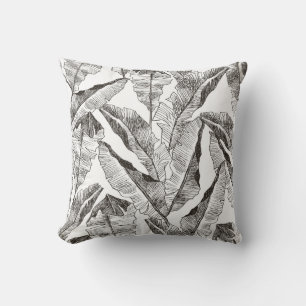 Black White Jungle: Tropical Plant Pattern Cushion