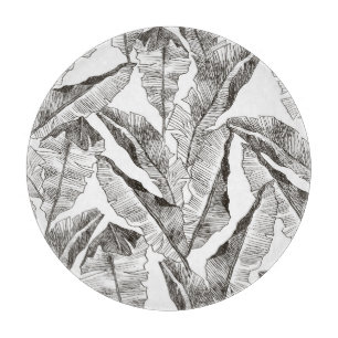 Black White Jungle: Tropical Plant Pattern Cutting Board