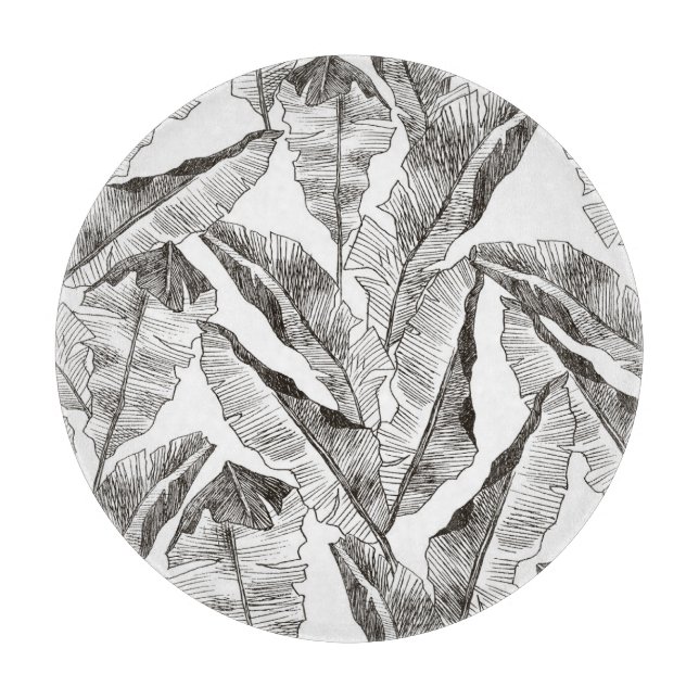 Black White Jungle: Tropical Plant Pattern Cutting Board (Front)