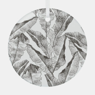 Black White Jungle: Tropical Plant Pattern Glass Tree Decoration