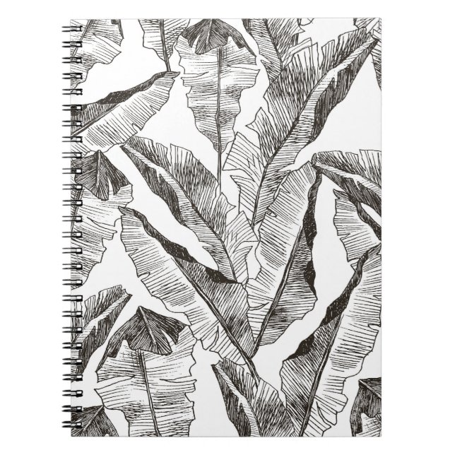 Black White Jungle: Tropical Plant Pattern Notebook (Front)