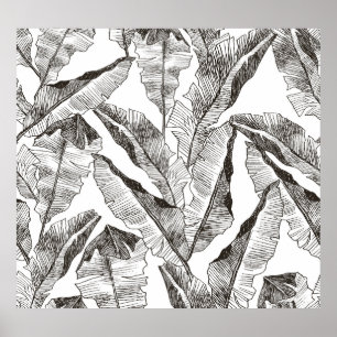 Black White Jungle: Tropical Plant Pattern Poster