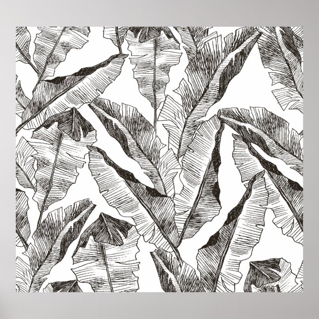 Black White Jungle: Tropical Plant Pattern Poster (Front)