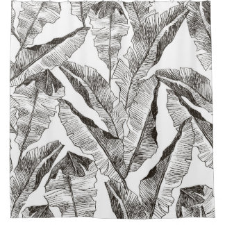 Black White Jungle: Tropical Plant Pattern Shower Curtain