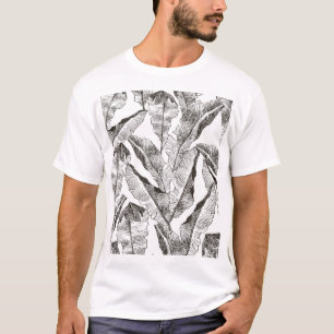 Black White Jungle: Tropical Plant Pattern T-Shirt