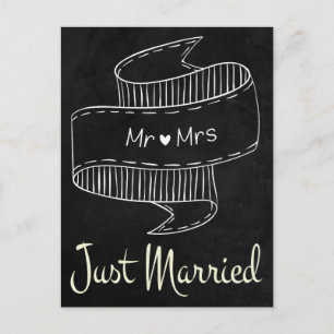Black & White Just Married Chalkboard Wedding Announcement Postcard