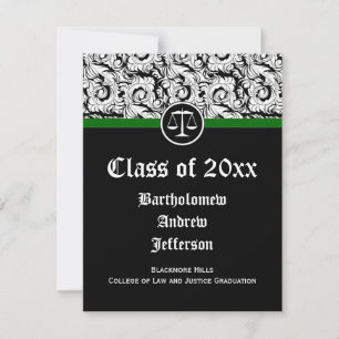 Black/White Justice Scales Law School Graduation Invitation