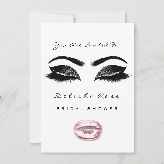 Black White Kiss Makeup Bridal Shower Pink Invitation (Front)