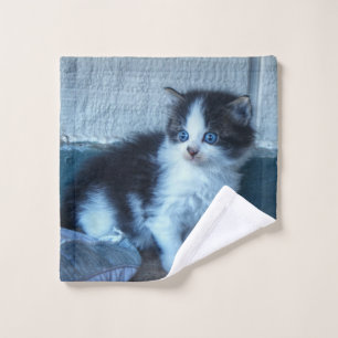 Black + White Kitten Bath Towel Set