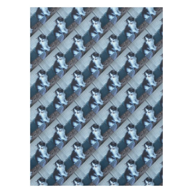 Black + White Kitten Tablecloth (Front)