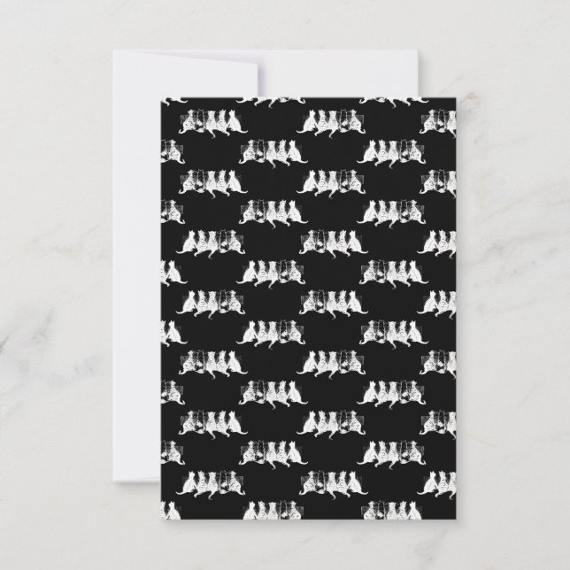 Black & White Kittens Print Pattern Cat Art Black Thank You Card (Front)