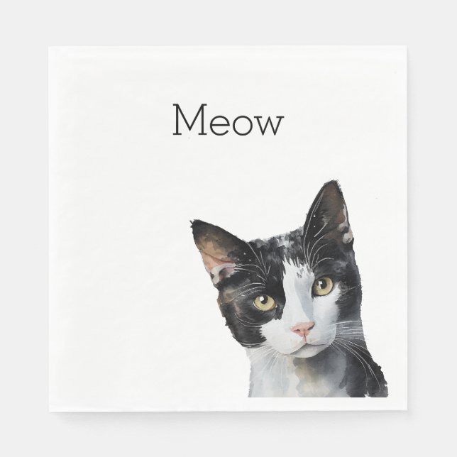Black White Kitty Cat Napkin (Front)