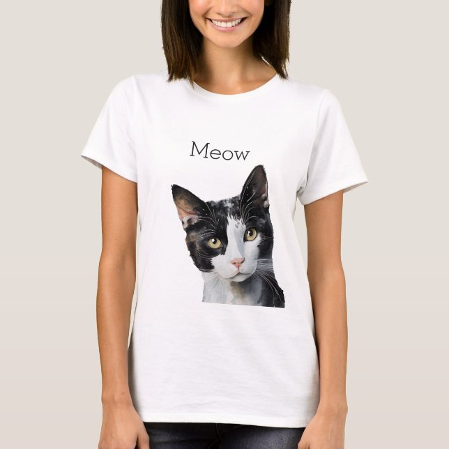 Black White Kitty Cat T-Shirt (Front)