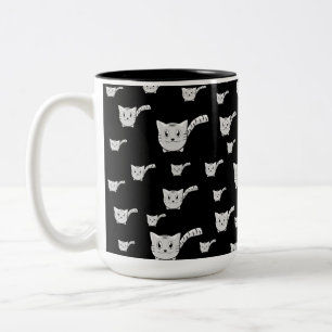 Black & White Kitty Pattern Two-Tone Coffee Mug