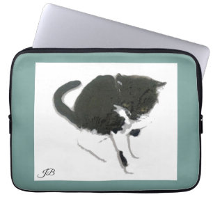 Black White Kitty Personalised Laptop Sleeve
