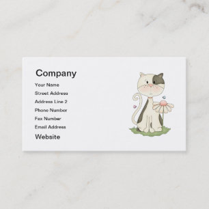 Black & White Kitty w/ Flower Business Card