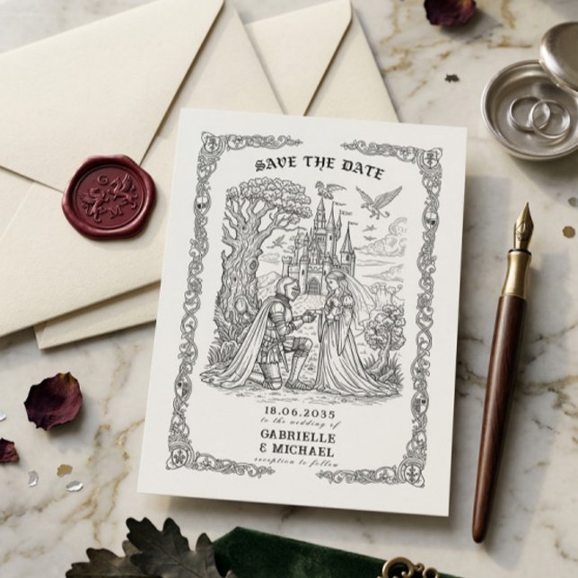 Black White Knight Bride Castle Gothic Wedding  Save The Date (Creator Uploaded)
