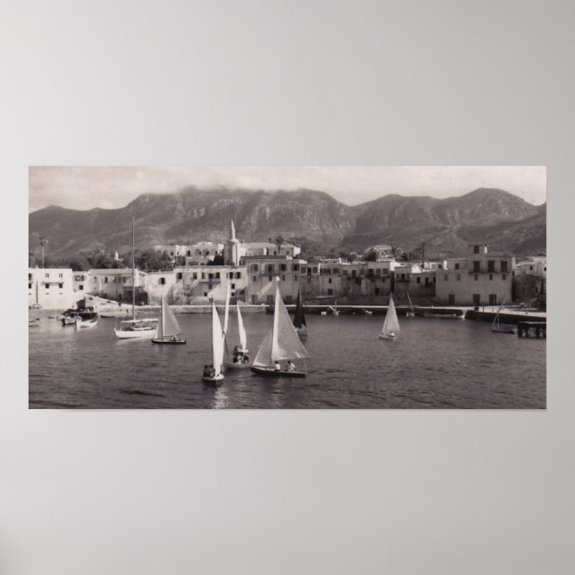 BLACK & WHITE KYRENIA HARBOUR 1950 VIEW POSTER (Front)