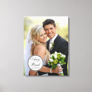 Black White Label Wedding Photo Keepsake Canvas
